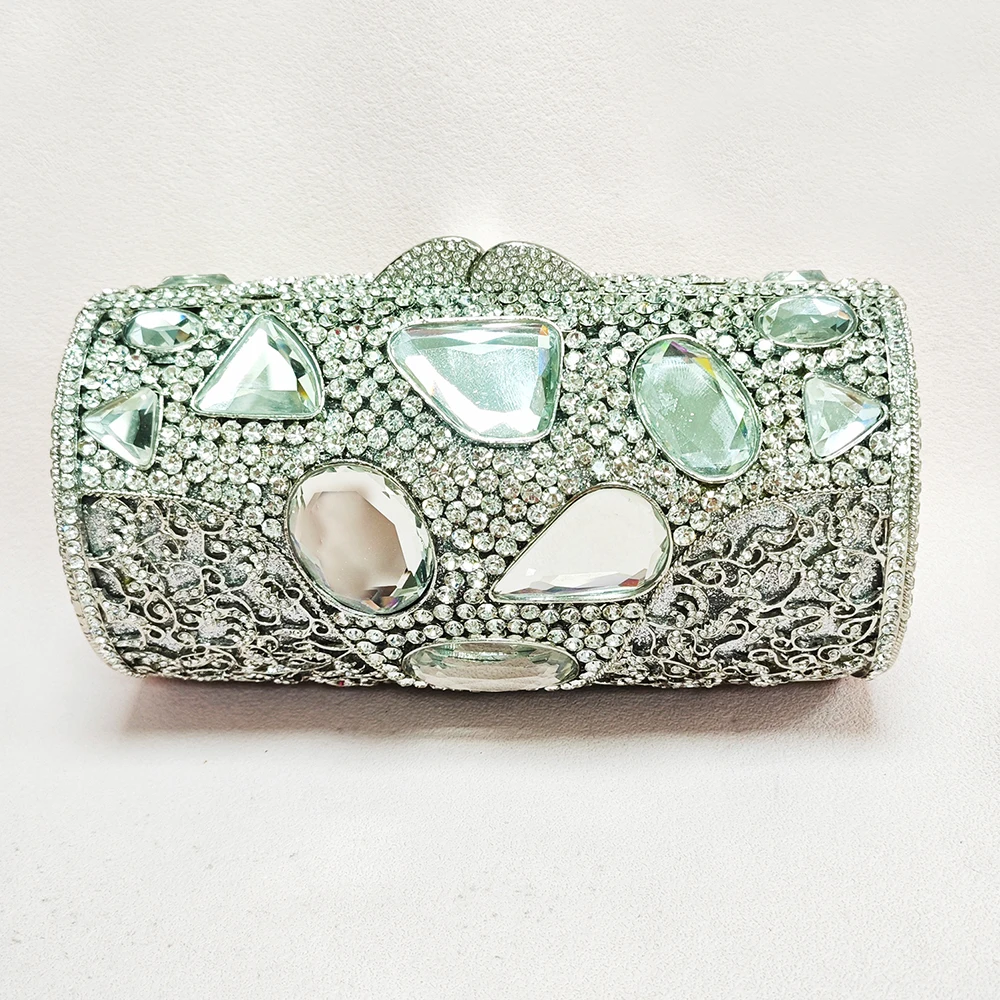 

Evening Bag Silver Stone Women Crystal Clutches Luxury Rhinestone Hard Metal Handbags WHTUOHENG Diamond Wedding Purses Handbags