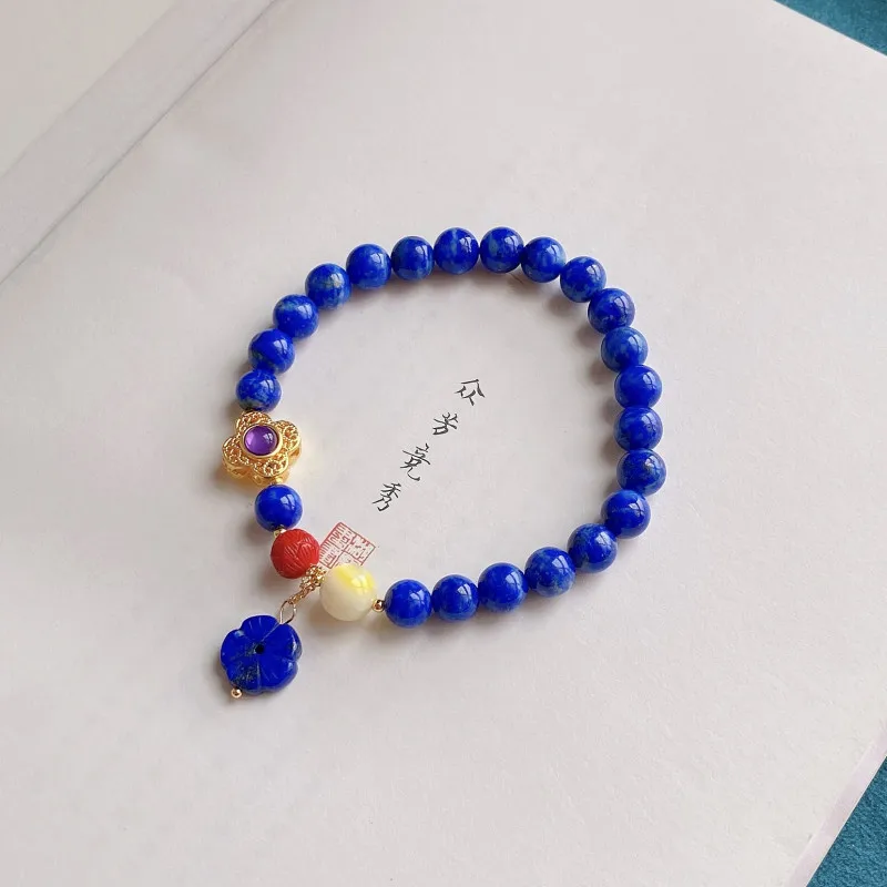 

Chinese Style Gold Stone Bracelet Less White Less Women's Simple Crystal Gem Jewelry High-end Gift Lotus JewelryAttract Wealth