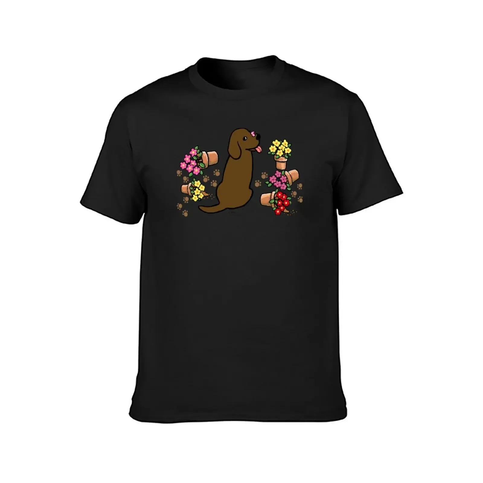 Chocolate Labrador Flower Pots T-Shirt quick drying customizeds sports fans plain t shirts men