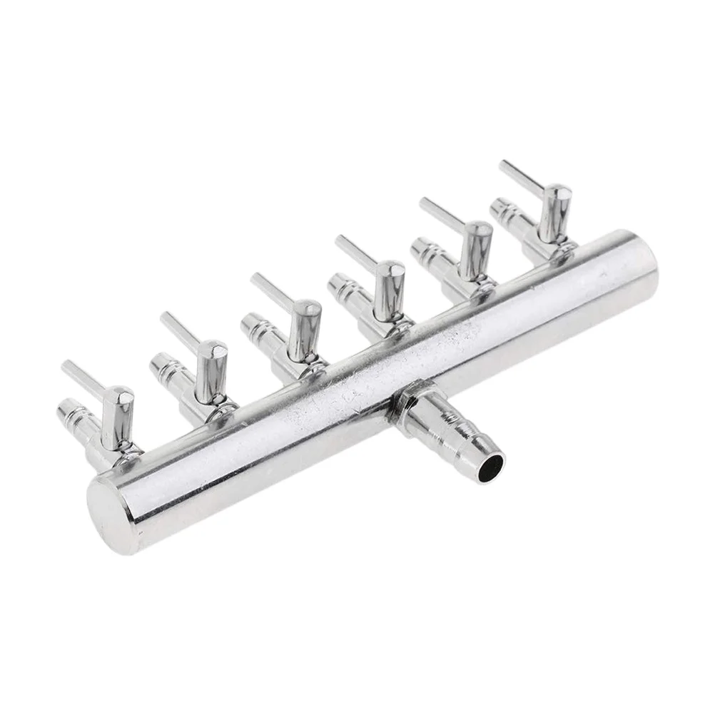 

6 Heads Stainless Steel Air Connector Straight Angle Inline Tubing for Aquarium Fish Tank Air Hose Repair Extension