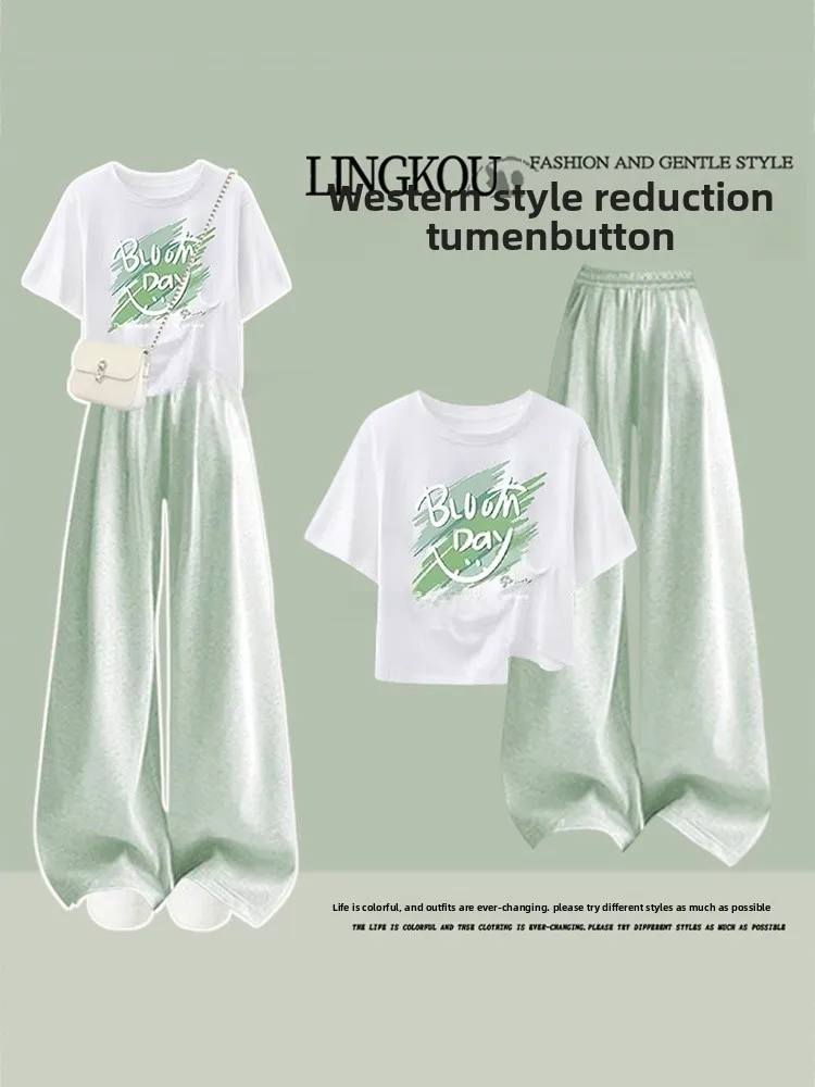 

Lazy Sle Summer Fre, женская повседневная футболка большого размера Faion ort со спортивными широкими брюками, костюм из двух предметов