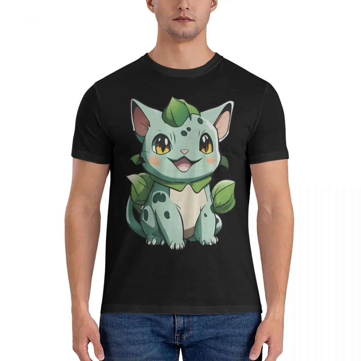 Purr-A-Saur T-Shirts Men Pokemon Funny Cotton Tees Round Collar Short Sleeve T Shirts Gift Idea Tops