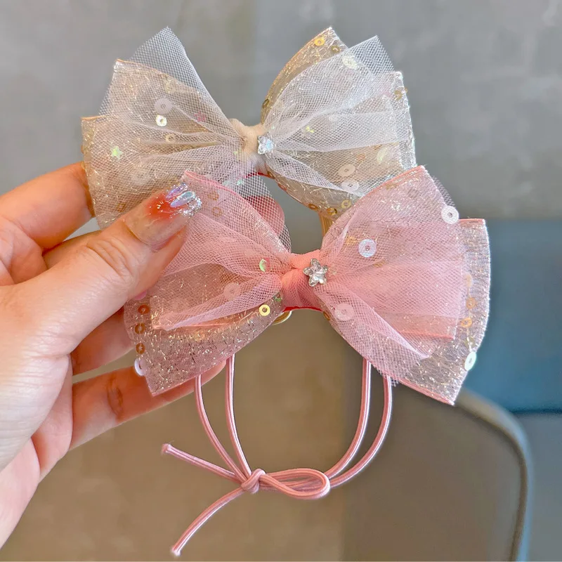 

Gold Sequin Tulle Bow Hair Ties Sweet Princess Style All Match Hair Rings Fashion Hair Accessories for Girls Daily Wear Party