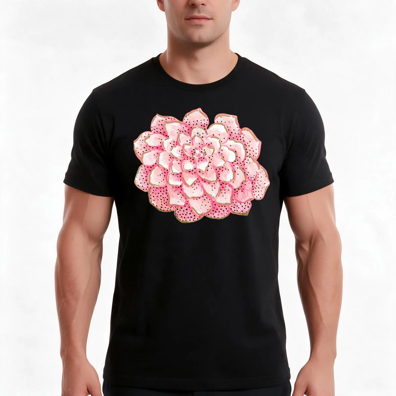 Freckled Rose Pink Spotted Flower Drawing T-Shirt Summer Casual Cotton Tee Oversized Streetwear Tops Vintage Graphic Print