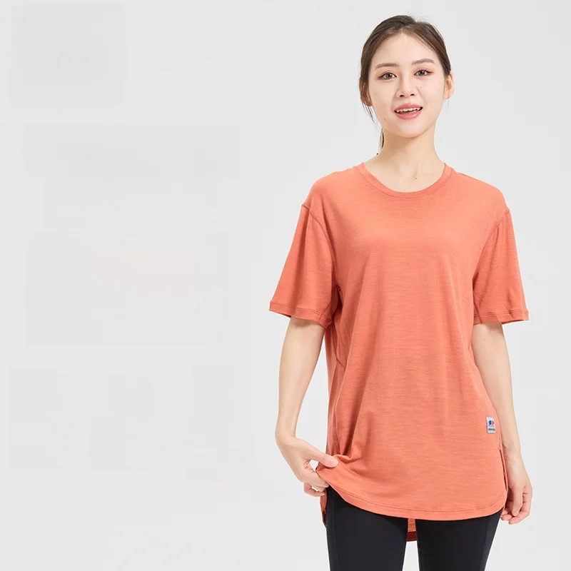 

Merino Wool T-irt Qui Dry Fitn Yoga Summer Casual Loose Fit ort Sve Women's Top Breathable Moisture ng