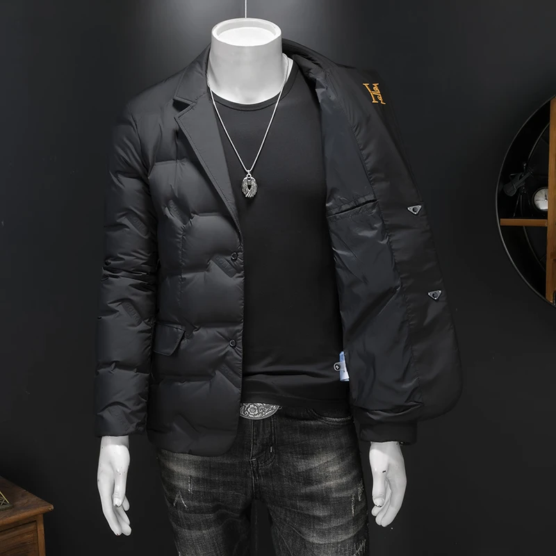Autumn Winter Single Breasted Men's Blazer Luxury Solid Color White Duck Down Male Jackets Fashion Down Man Overcoats