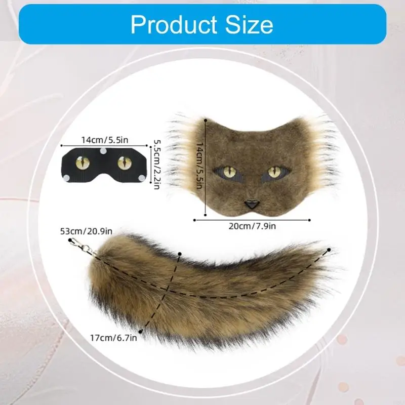 P88A Unisex-Katzenmaske, Schwanz, Kostümzubehör, kreatives Design, Halloween-Bastelprojekt