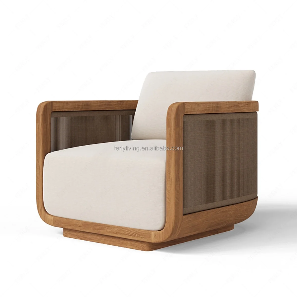 Modern Style Teak Eco-Friendly Durable Outdoor Rope Single Sofa Chair Dining Lounge Garden Patio Restaurant Park Hotels