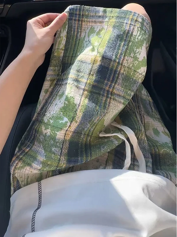 

Мужские летние свободные прямые шорты в стиле тай-дай и клетку, повседневные спортивные шорты с высокой талией в стиле High Street Vibe