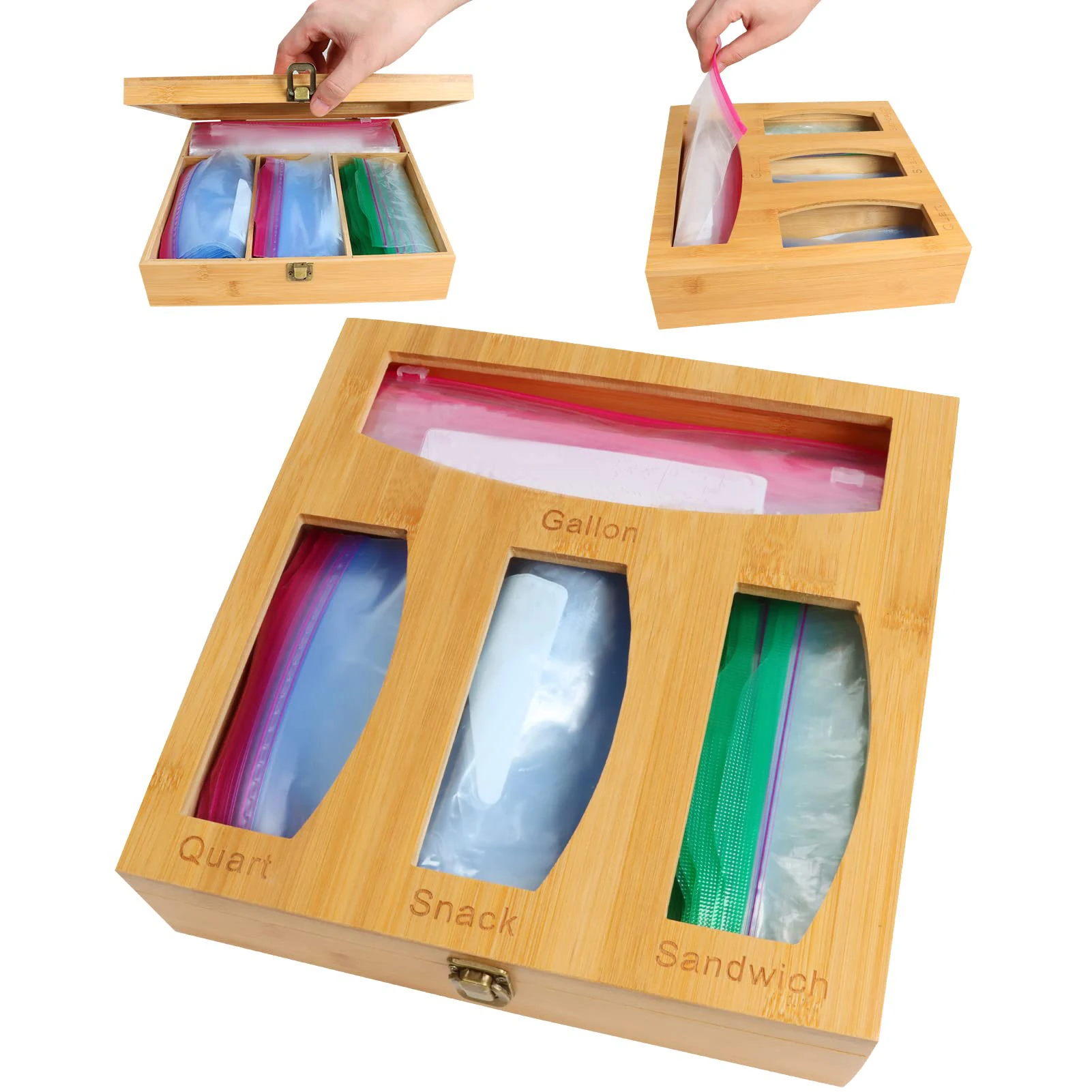 Ziplock Bag Storage Organizer And Dispenser For Kitchen Drawer, Suitable For Gallon, Sandwich & Snack Variety Size Bag