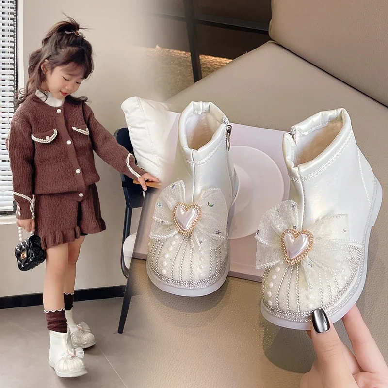 New Autumn Winter Sequins Luxury Children Princess Boots Fashion Rhinestone Versatile Kids Causal Short Boots Girl's Ankle Boot