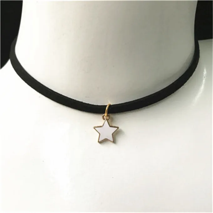 New Arrivals Fashion Collares Collier Black Velvet Leather Five-Pointed Star Pendants Chokers Necklaces For Women Jewelry