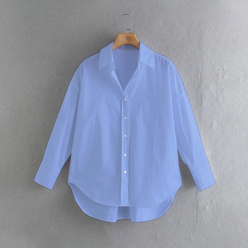 Solid Young Style Simplicity Button Up Asymmetrical Big Size Loose Leisure Shirt Female Bright Color Blouse Fashion Tops Women