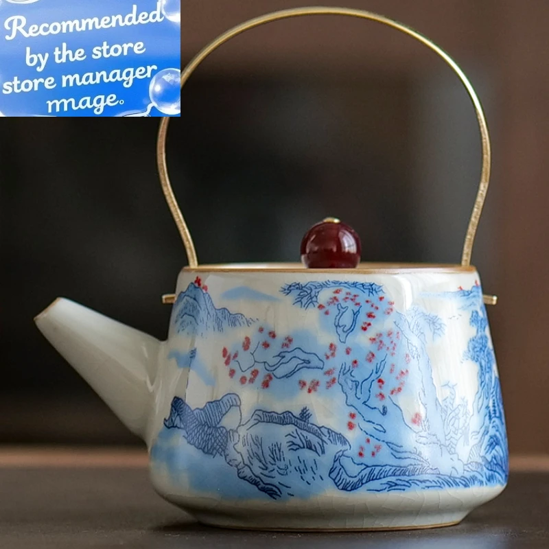 

Ru Kiln Simple Lifting Beam Pot Ceramic Kung Fu Tea Set Home Brewing Teapot Office Single Pot Tea Brewer Open Slice