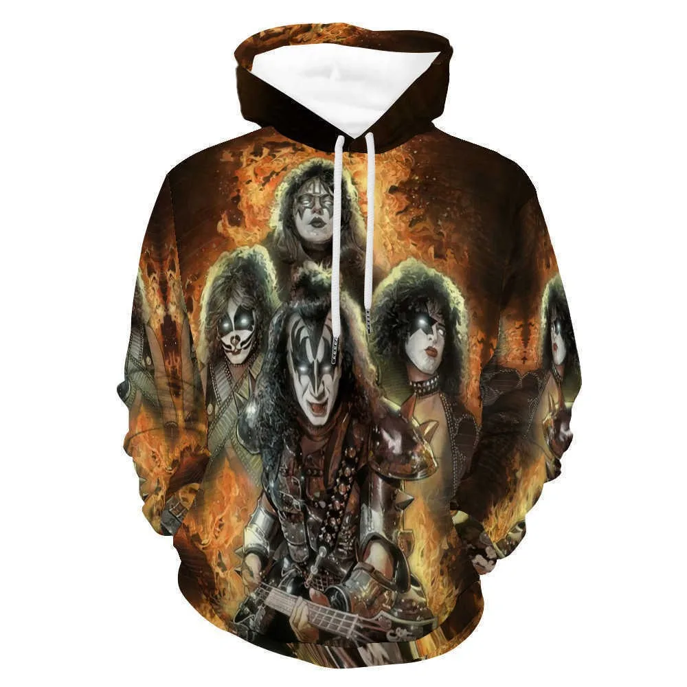 New KISS Rock Band 3D Print Hoodies Men Women Fashion Hip Hop Style Hooded Sweatshirts Oversized Streetwear Hoodie Kid Pullovers