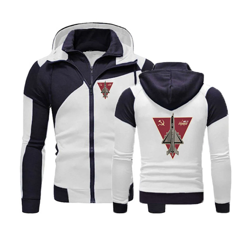2026 Spring Autumn USSR Mig-21 Fishbed Logo Print Men's High Quality Leisure Hoodie Zipper Hooded Coat Multi-functional Jacket