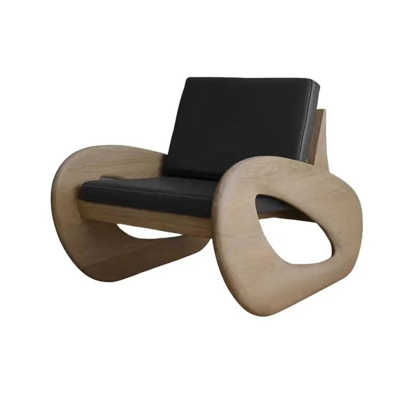

ej- Minimalist Ergonomic Single Sofa Irregular-shaped Chaise Lounge Leather Upholstery Wood Frame Modern Design Living Rooms*