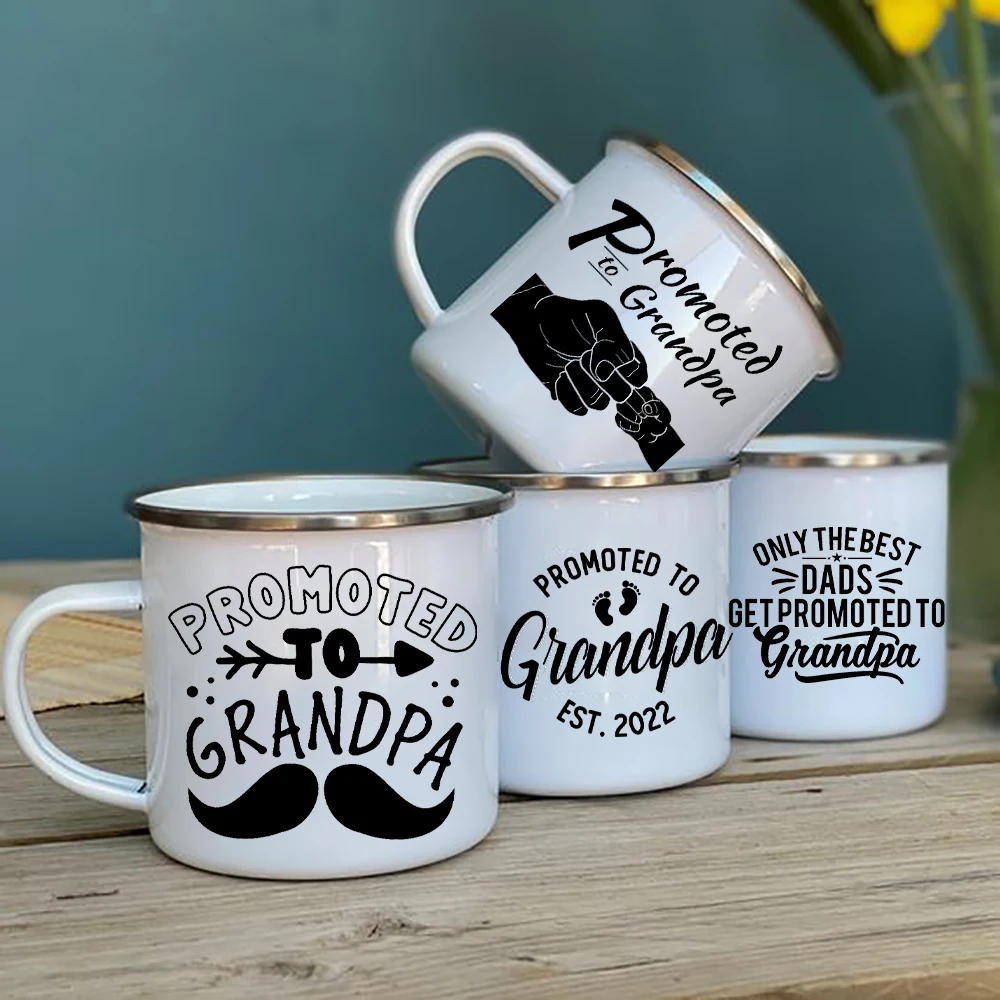 Promoted To Grandpa Mug Grandfather Coffee Mugs For Pregnancy Announcement New Baby Family Enamel Cup Surprise Gift For Grandad