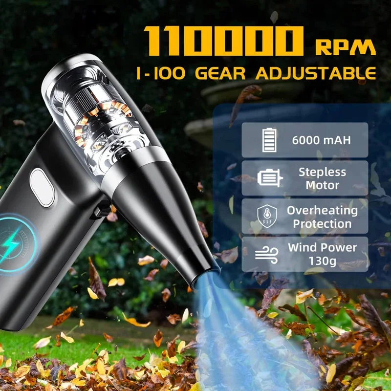 

Compressed Air Duster 110000RPM - 100 Gear Adjustable Electric Air Duster - Cordless Air Blower Jet Dry Blower