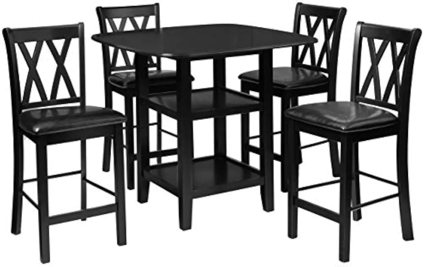 

Norman 5-Piece Counter Height Dining Set with Two Display Shelves, Black