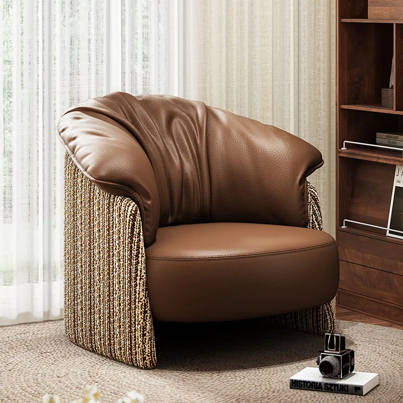 

pleated leather armchair high-end vintage art single Relaxing chair Italian leisure fotel wypoczynkowy living room furniture