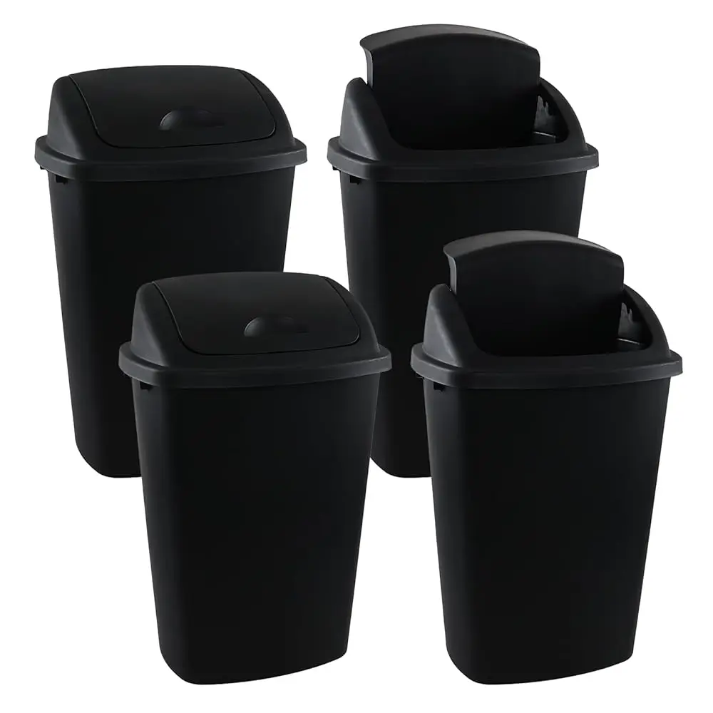 

4 Packs Kitchen Trash Can 13 Gallon With Swing Lid, Plastic Tall Garbage Can, Large 50L Waste Bin For Home, Office, Garage,