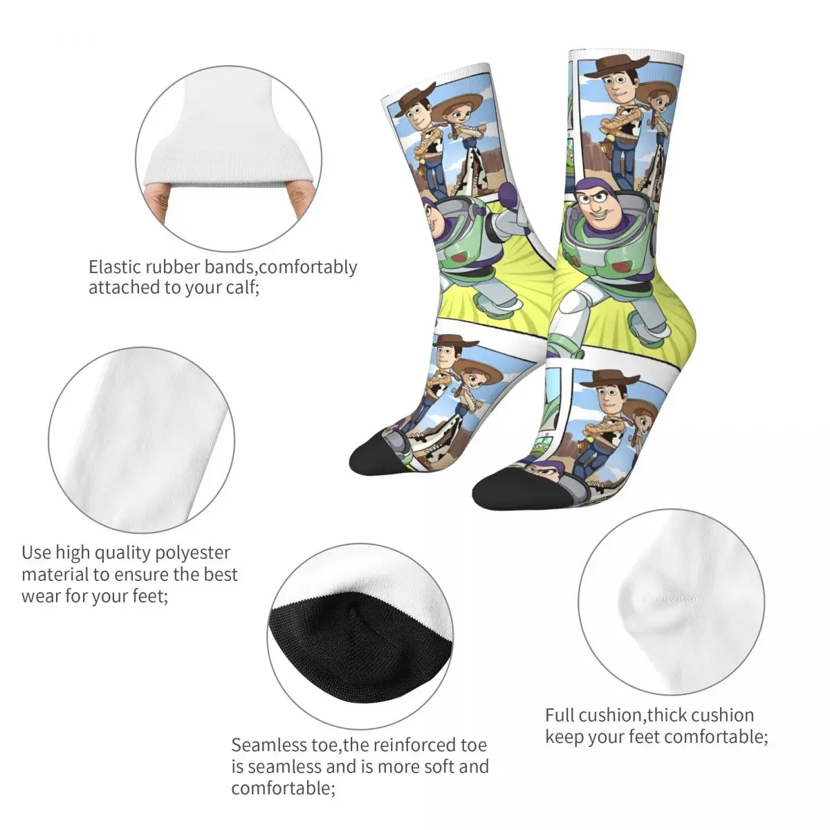 Fashion Toy Story Cartoon Cute Basketball Socks Woody Buzz Lightyear Polyester Middle Tube Socks for Unisex Sweat Absorbing