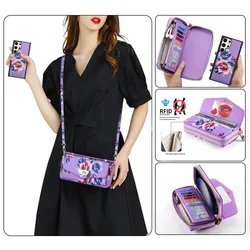 Lanyard Leather Zipper Wallet Card Phone Case For Samsung Galaxy S24 S23 Ultra S22 Plus Note 20 Magnetic Flip Stand Cover Hoesje
