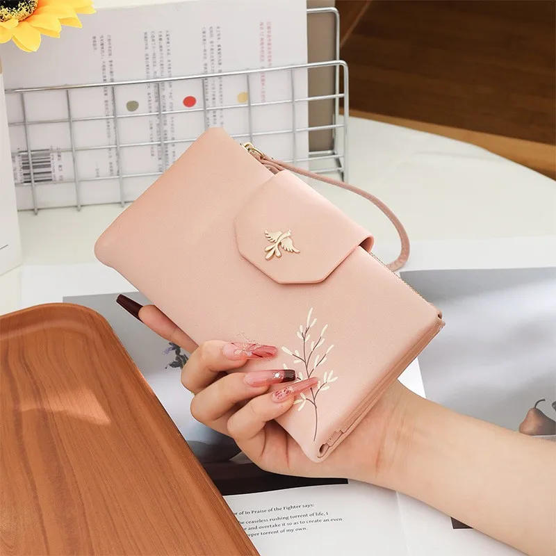 PU Ladies' long wallet with contrasting colors, multi-slot coin purse, large capacity, multi-functional portable travel wallet