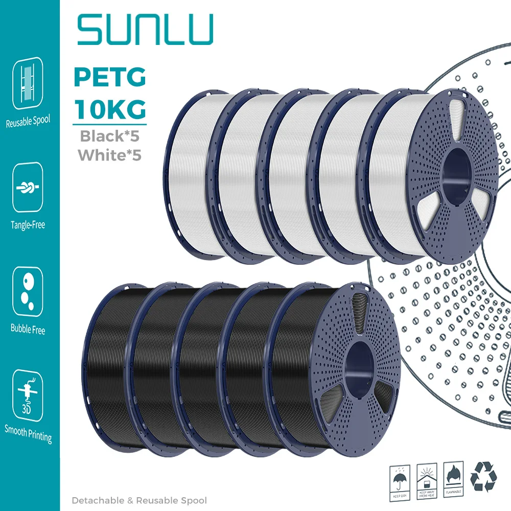 SUNLU 1/2/3/4/5/10KG PETG 3D-filament 1,75 mm netjes wond Hoge taaiheid 3D-printspoelfilament voor FDM 3D-printermaterialen
