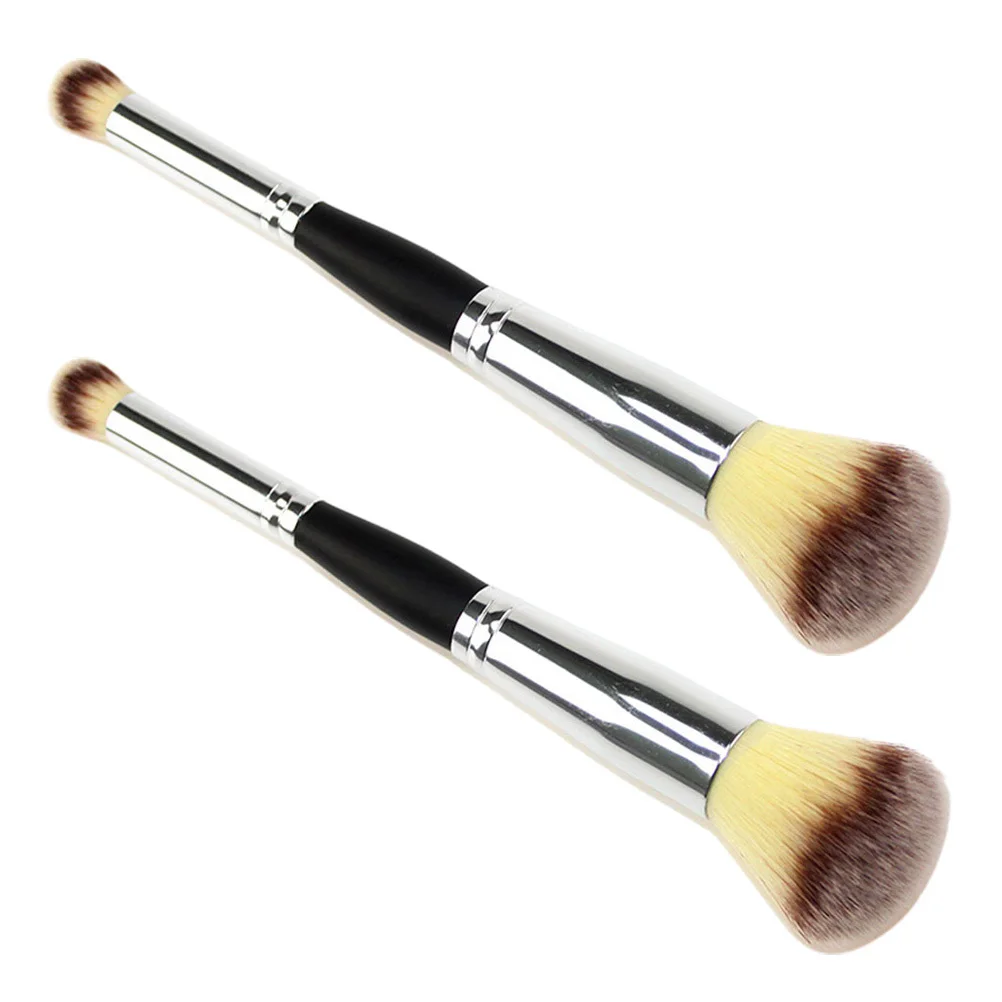 Brocha para polvos sueltos de doble punta, herramienta de mezcla de maquillaje portátil para mujeres, cosméticos, colorete, base, aplicación de cutis, 2 uds.