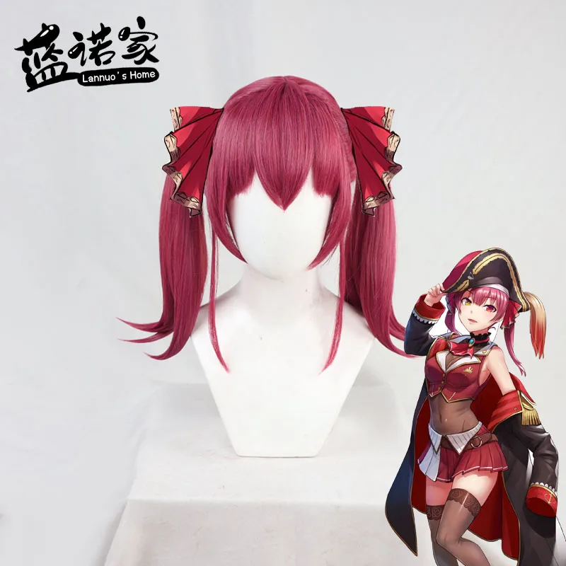 อะนิเมะฮูโช มารีนกัปตันคอสเพลย์วิกผมฮาโลวีนวิกผมไฟเบอร์ผมสังเคราะห์ทนความร้อน + หมวกวิกผม