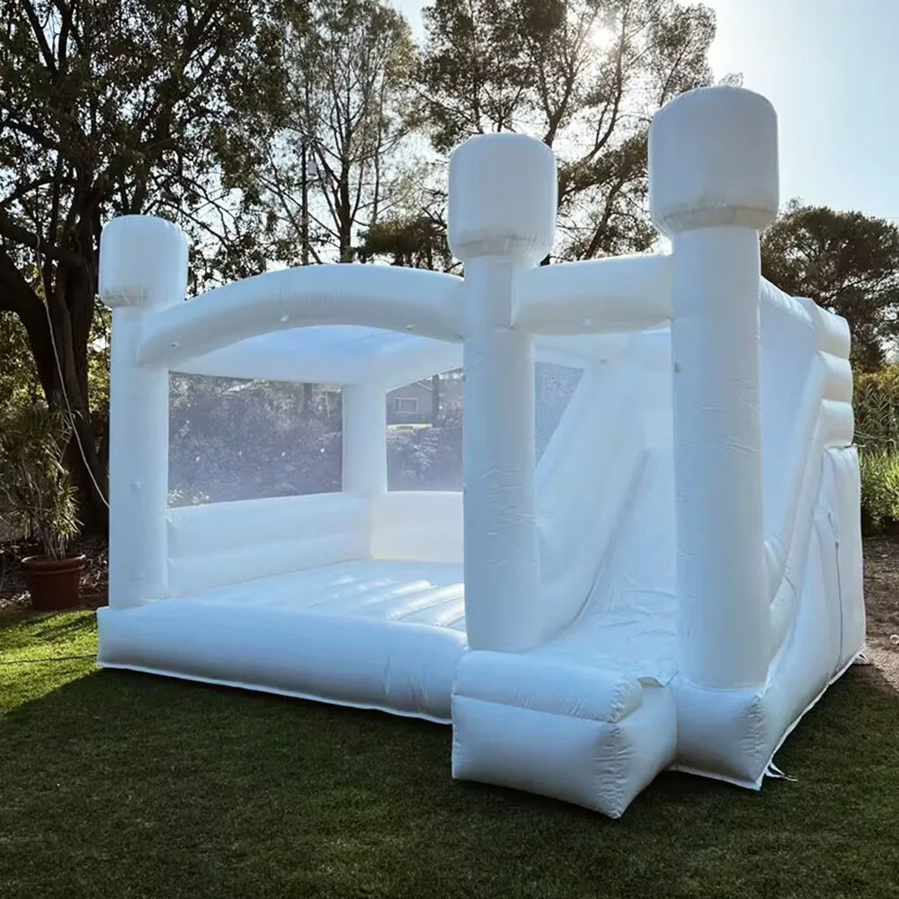 Commercial white bounce house inflatable slide bouncer combo wedding bouncy jumping castle bouncer house full PVC