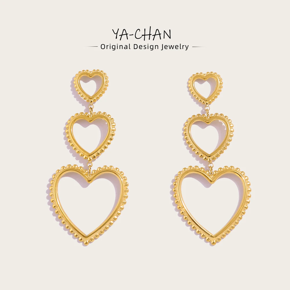 

YACHAN Trendy 18K Gold Plated Stainless Steel Love Heart Dangle Earrings for Women Classic Vintage Jewelry Waterproof