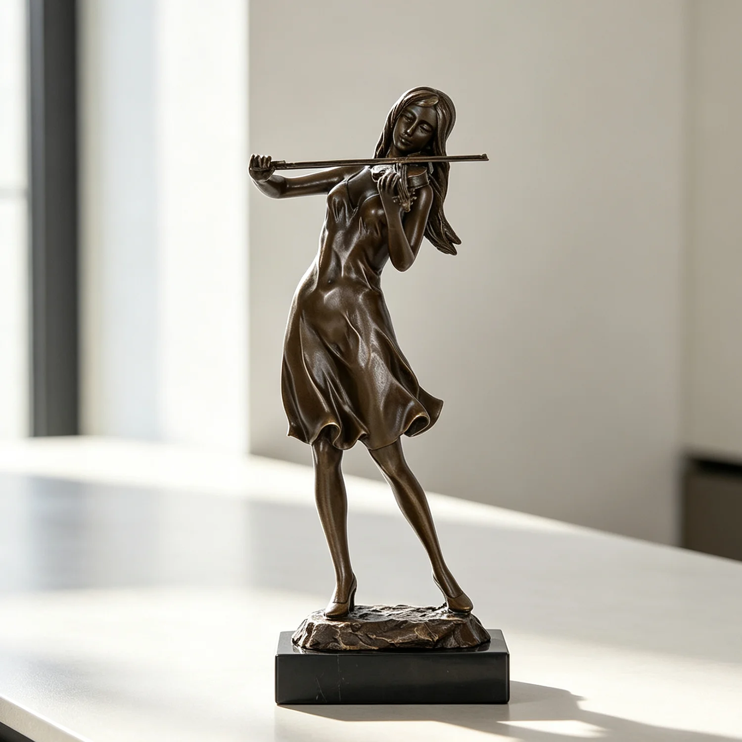 Bronze Female Violinist Statue Violin Player Music Sculpture Exquisite Figurine Modern Gorgeous Home Decoration Gift