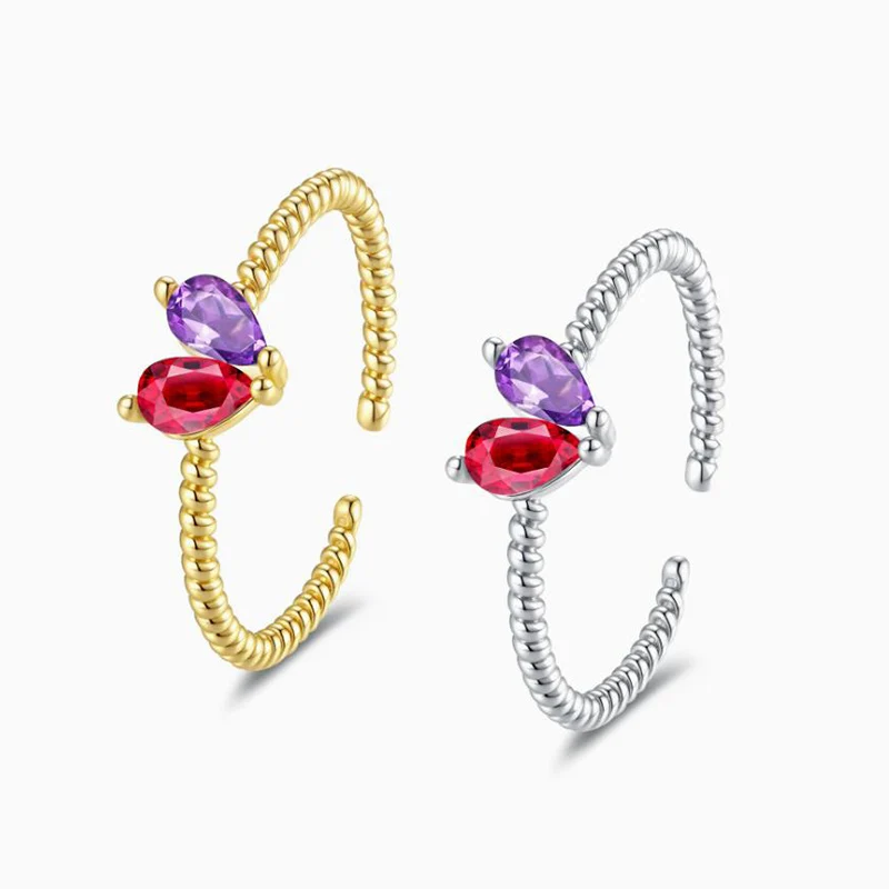

Hot Selling INS Style Geometric Heart Ring Birthday Gify Personalized Light Luxury Zircon Rings Fashion Silver Jewelry For Girl