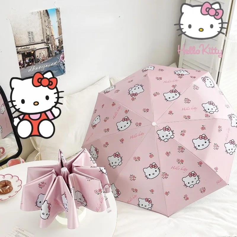 

New Sanrio Sweet Hello Kitty Cute Creative Cartoon Pattern Fashionable Folding Portable Vinyl Shade Umbrella for Rain or Shine