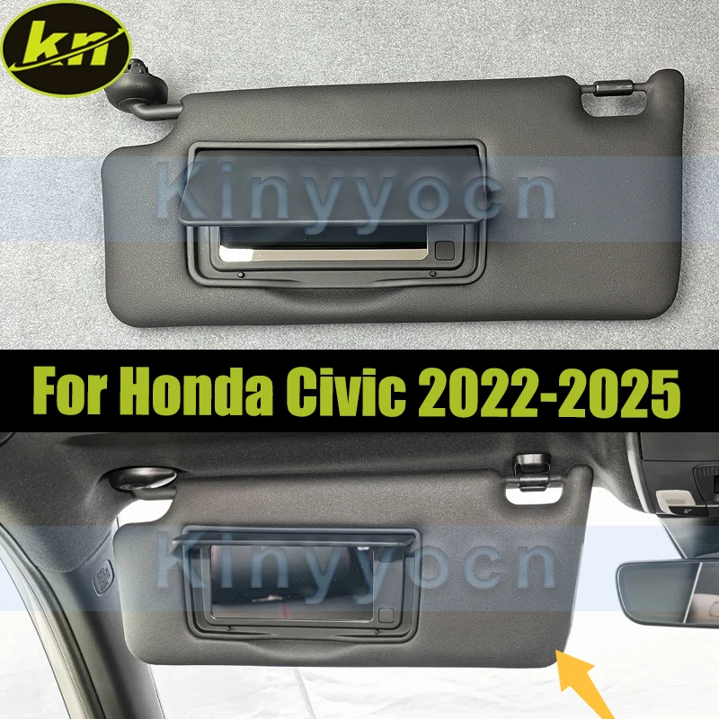 Black Car Sun Visor Without Light For Honda Civic 2022-2025 Sunvisor with Makeup Mirror Without Light