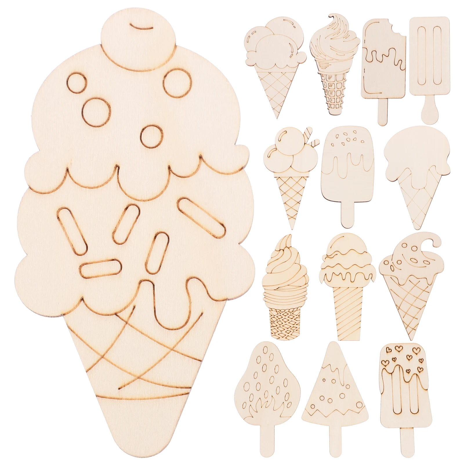 

70pcs Wooden Ice Cream Cutouts Diy Crafts Unfinished Wood Slices Smooth Durable For Handmade Graffiti Painting Home Decoration
