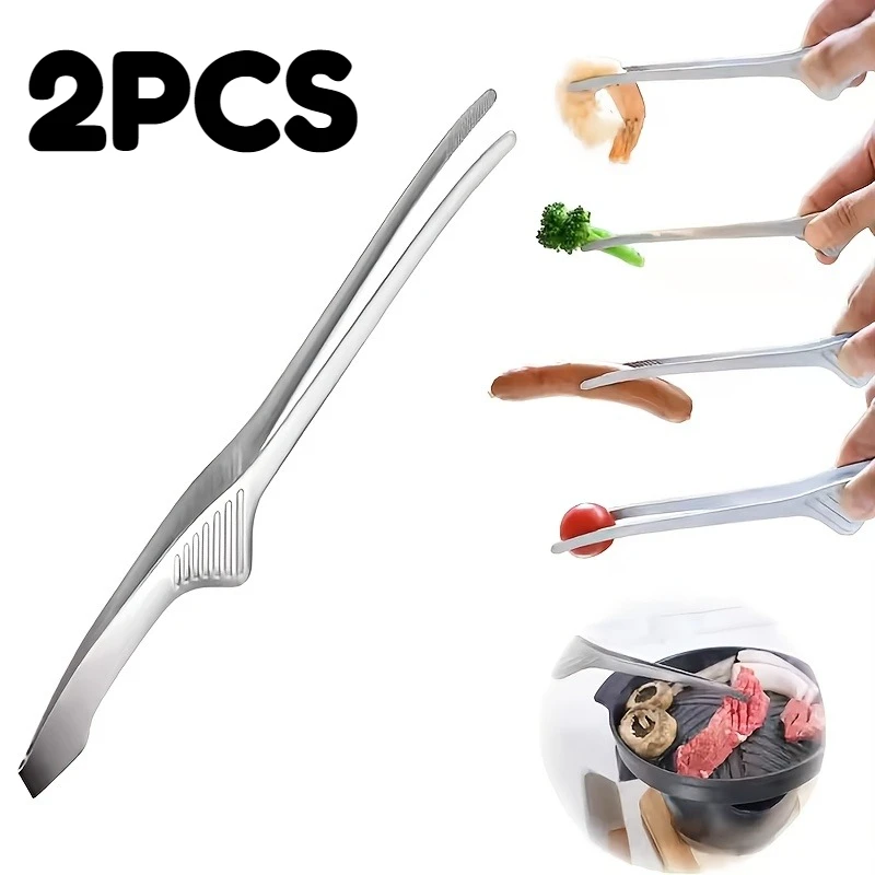 2 Peças de Pegadores para Churrasco, Clipe para Grelha Coreano e Japonês, Pegador Antiderrapante para Cozinha, Auto-Sustentável para Churrasco ao Ar Livre, Salada, Camping, Buffet