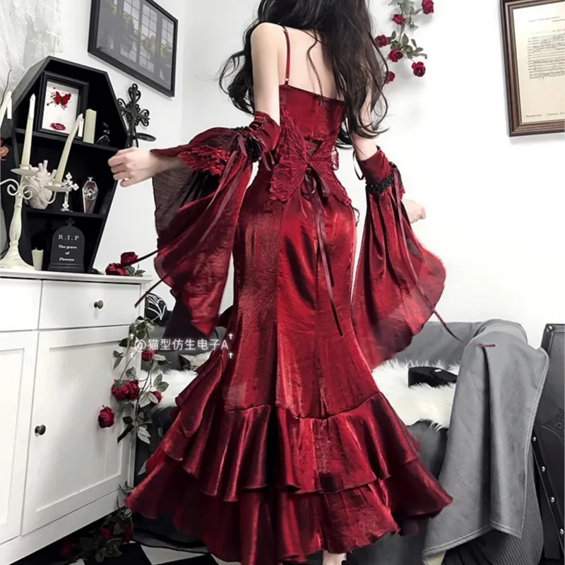 

Red rose fish tail elegant royal sister dress