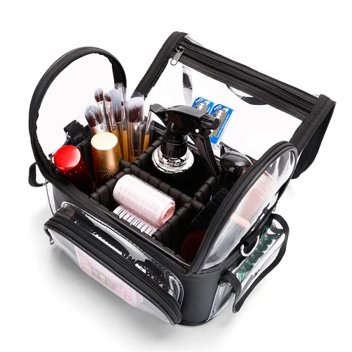 Imagen 2 del producto Bolsas de cosméticos para peluquero, mochila para herramientas de maquillaje de salón de alta capacidad, caja de almacenamiento de peluquería, bolso de viaje transparente impermeable