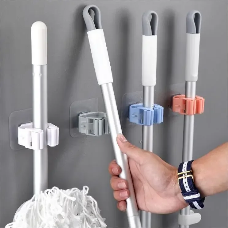 Wall Mounted Mop Organizer Holder Brush Broom Hanger Storage Rack, Suction Hanging Pipe Hooks Home Storage Solution, Household T