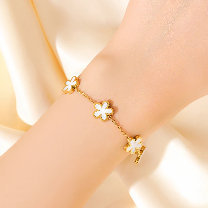 EILIECK 316L Edelstahl Weißes Blütenblatt Halskette Armband Ohrringe Set Modischer Goldfarbener Wasserdichter Schmuck Damengeschenk – Detail 11