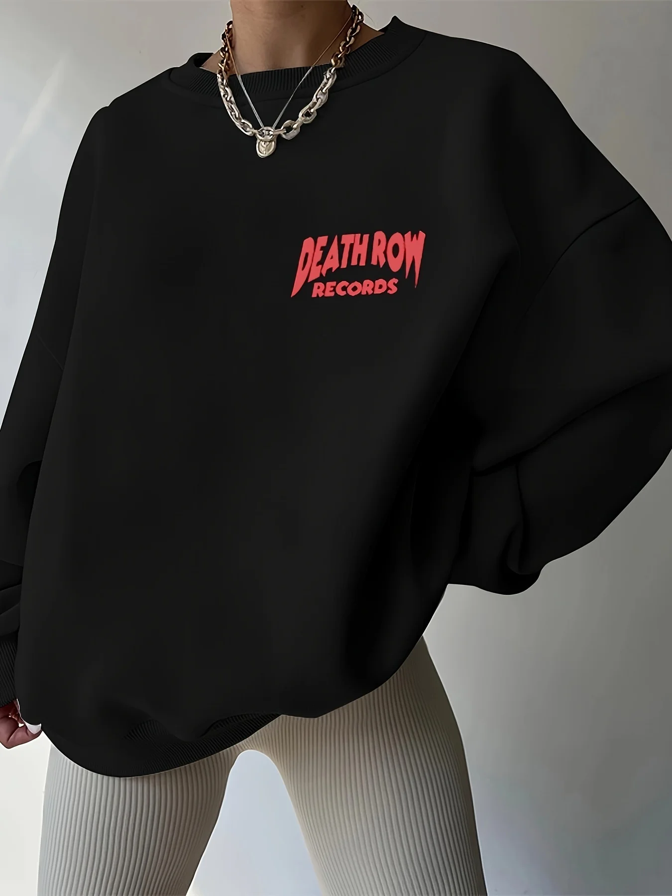 Street Casual Women Pullover Deathrow Records Letter Printing Sweatshirt Warm Soft Hoodies Loose Crewneck Fleece Female Clothing