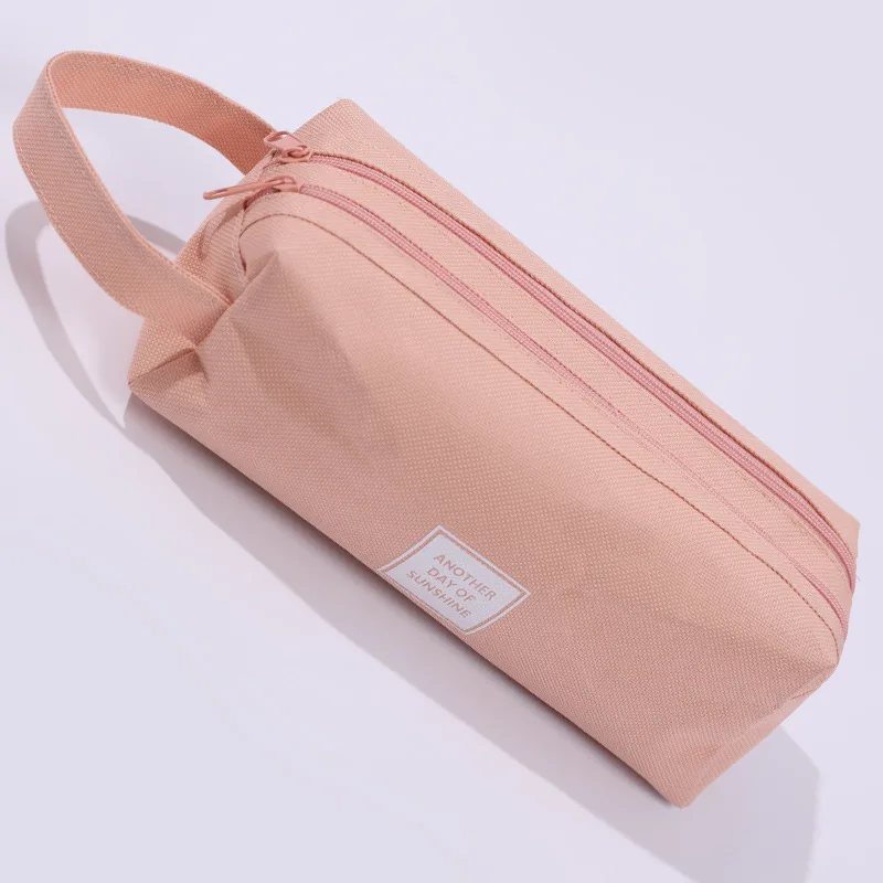 Macaron Color Canvas Pencil Case Stretch Double Layer Large Capacity Stationery Pen Box Cute Pencilcase Storge Kids School