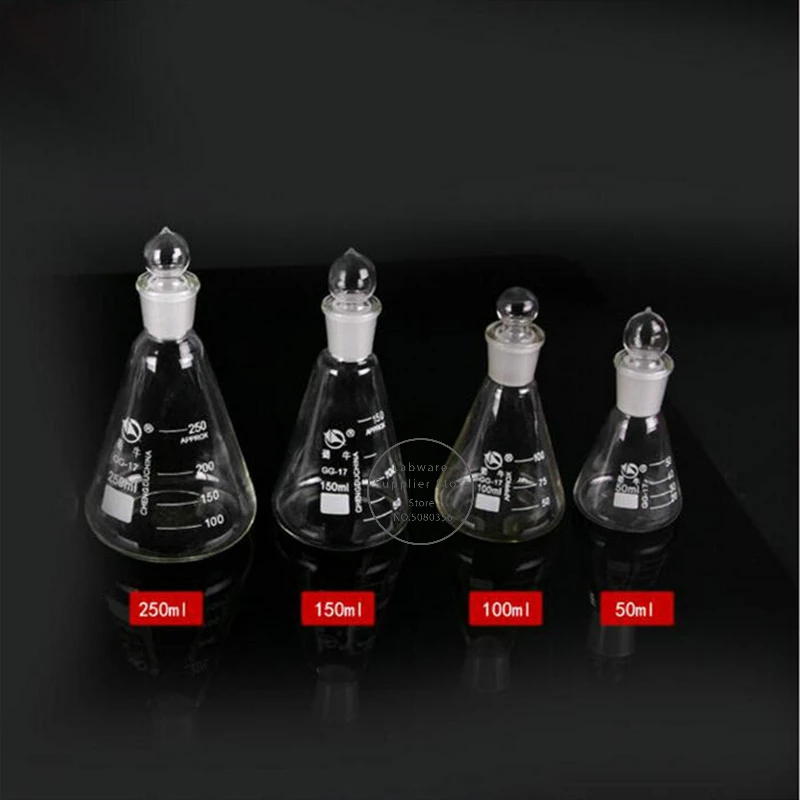 1 pz/lotto flacone conico Erlenmeyer in vetro borosilicato da 50ml a 1000ml con #19 #24 #29 #34 tappo a terra