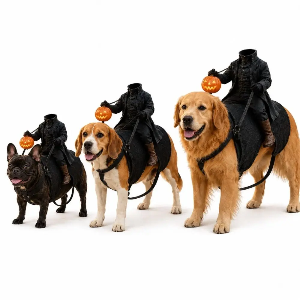Adjustable Straps Headless Horseman Pet Costume Attached Reins Glowing Pumpkin Pumpkin Rider Harness Lightweight