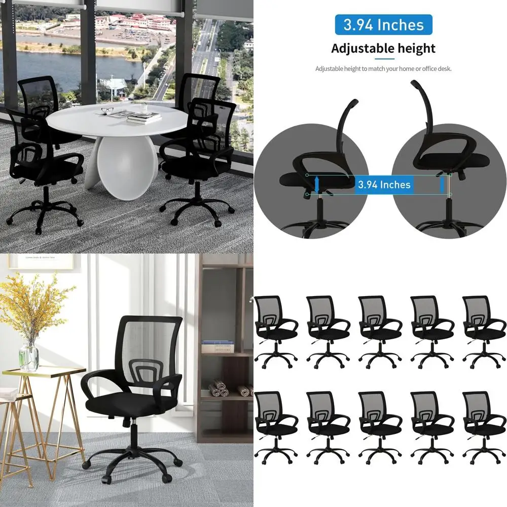 

Set of 10 Ergonomic Conference Room Chairs, Swivel Office Desk Chairs with Wheels, Adjustable Height Mesh Chairs