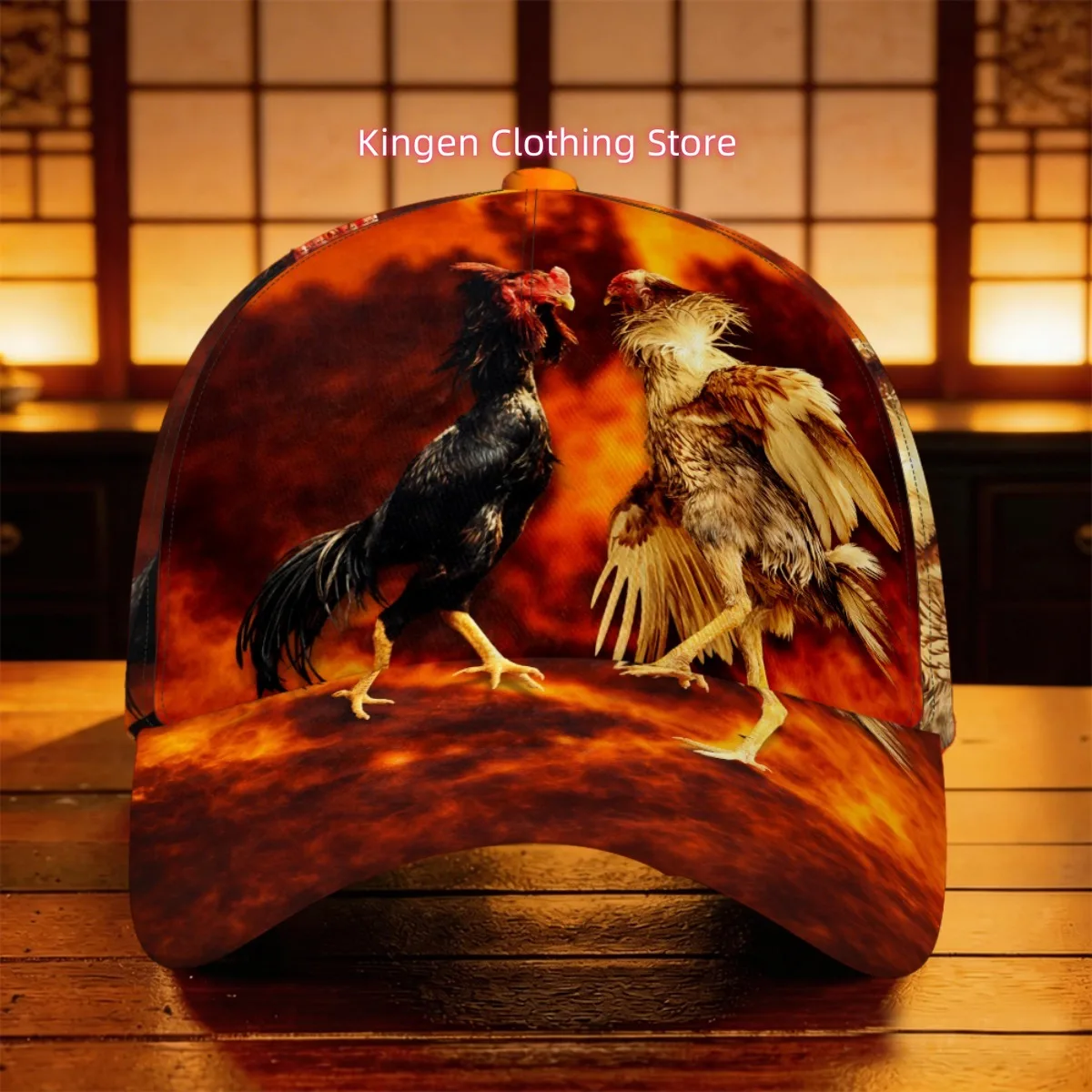 1pc Fire Rooster Clash Baseball Cap, Breathable And Lightweight, Featuring a Full Print Design, Perfect for Walking, Holiday Gif